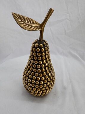 Vintage Studded Brass Pear Mid Century Home Decor Whimsical Hobnail Paperweight